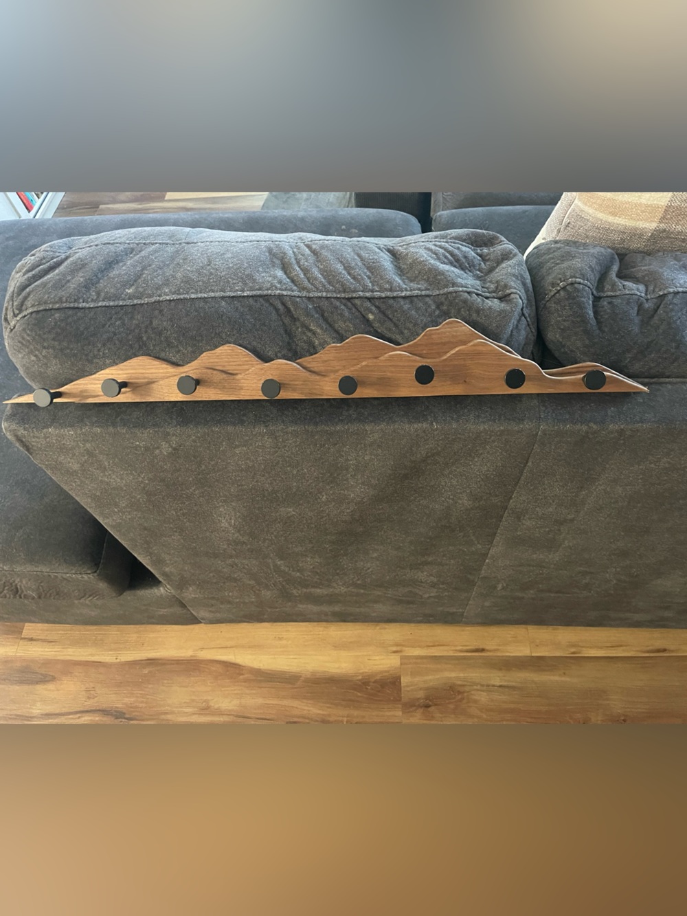 Wooden Mountain Peak Wall Hook Rack in Brown and Black